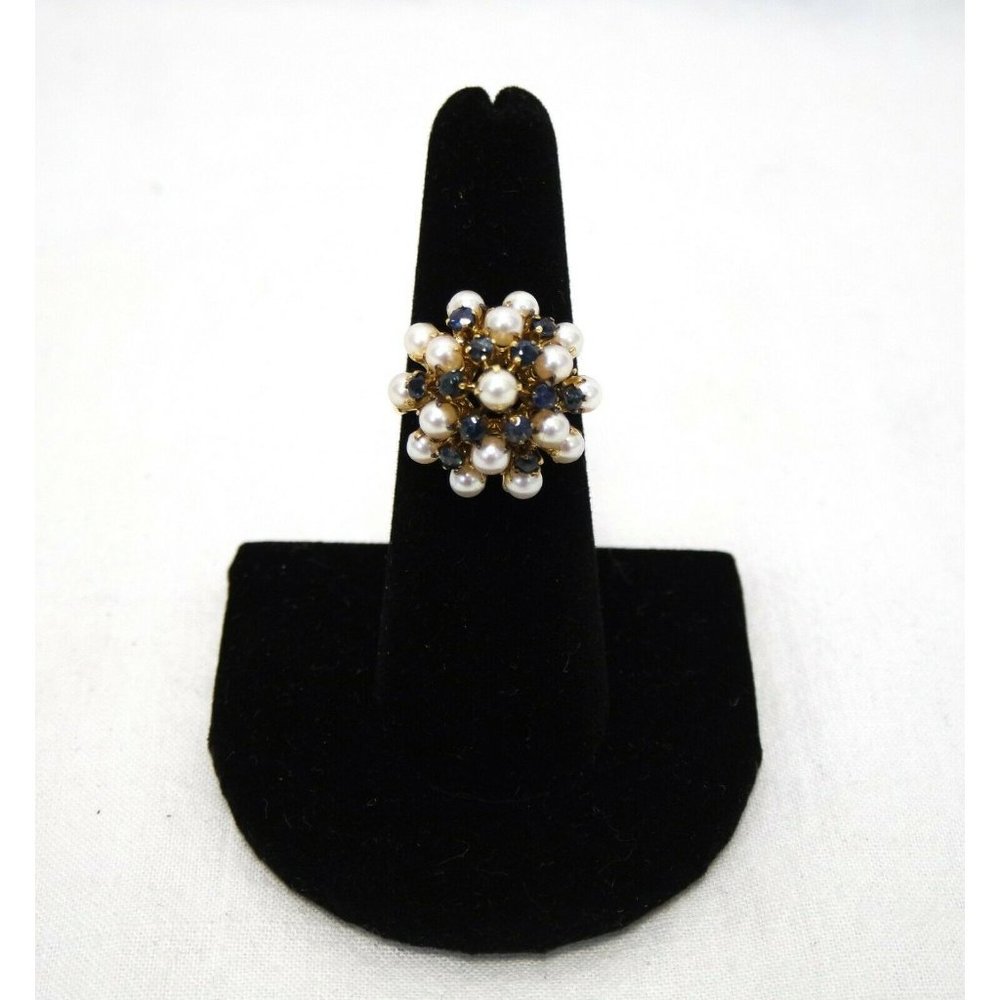 VTG 18K Yellow Gold, Pearl, and Sapphire Ring